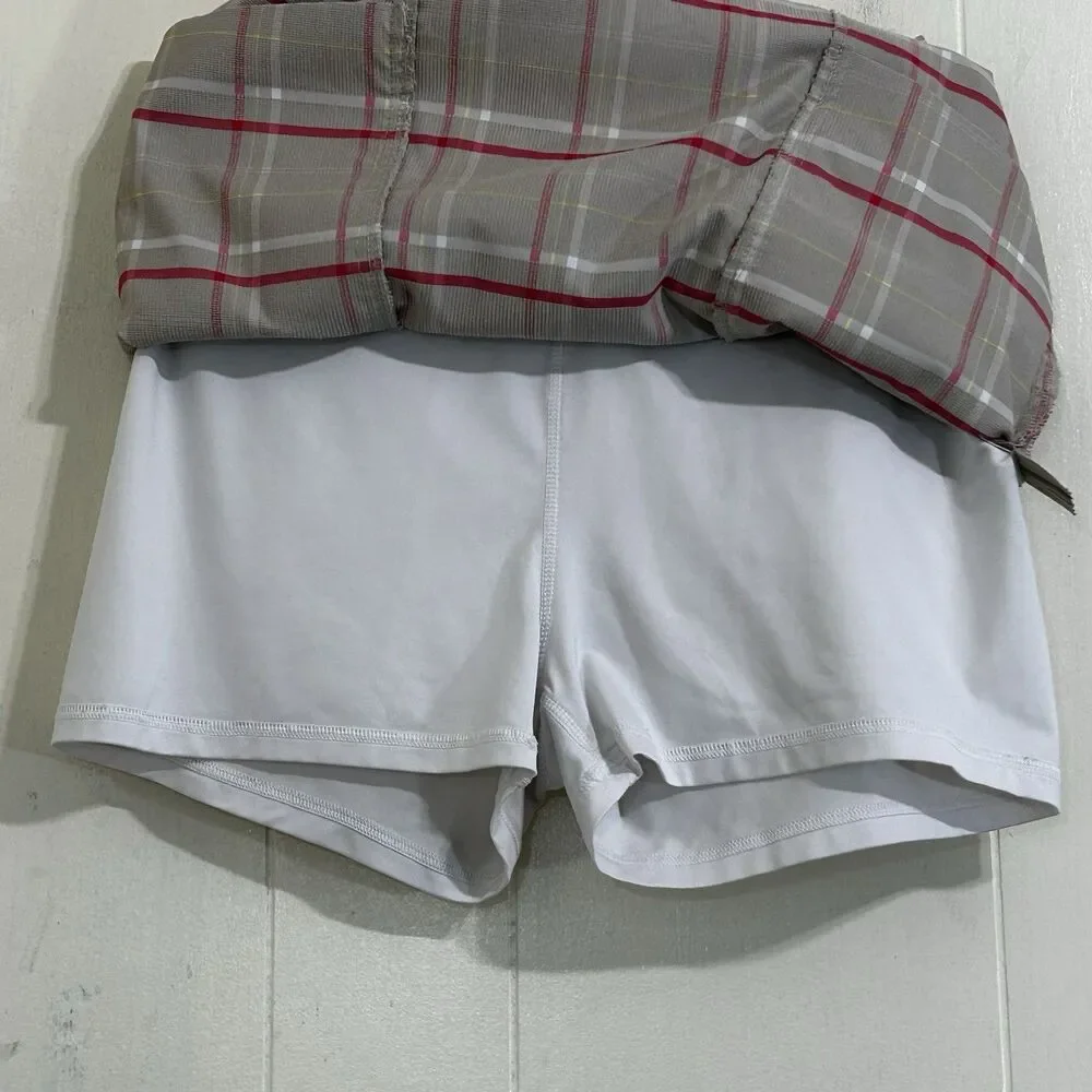 Oakley Women's Skort Size 4 Tan Pink Athletic Plaid Golf Tennis Skort Pockets